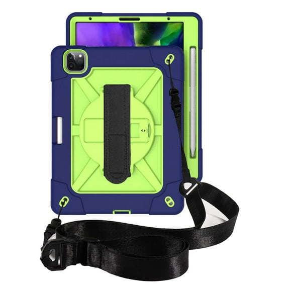 SOATUTO for iPad Pro 11 Tablet Case with Pencil Holder Support Pencil Charging Pairing Hand / Shoulder Strap Kickstand Heavy Duty Shockproof Case for iPad Pro 11 inch 2022 2020 2018 - Navy+Green