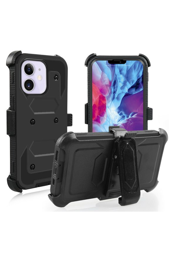 for iPhone 13 Mini 5.4 inch Phone Case Hybrid Protective Case Built-in Screen Protector Sand Belt Clip Heavy Duty Dustproof Shockproof Anti-Scratch Armor For Apple iPhone 13 Mini 2021 - Black