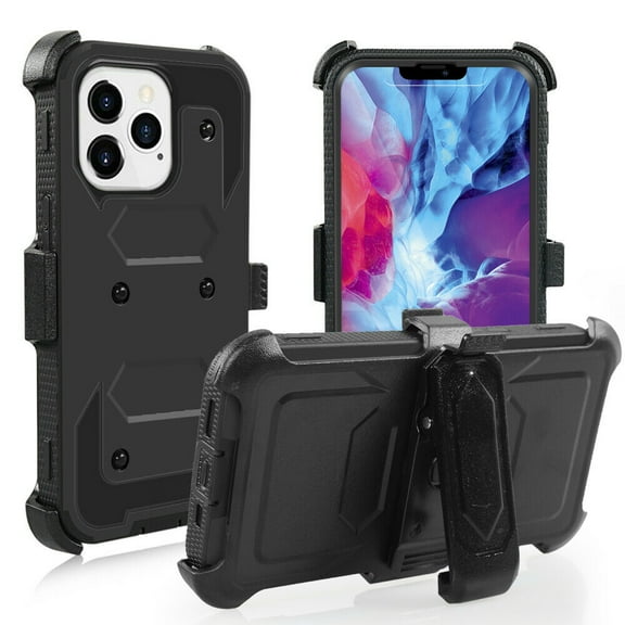 SOATUTO for iPhone 13 Pro Max 6.7 inch Phone Case Hybrid Protective Case Built-in Screen Protector Sand Belt Clip Heavy Duty Dustproof Shockproof Armor For Apple iPhone 13 Pro Max 2021 - Black