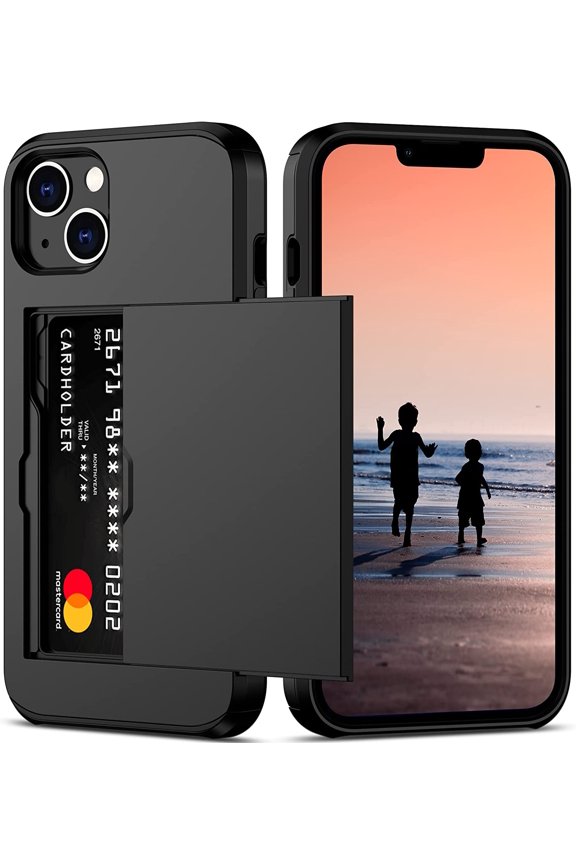 for iPhone 15 / 15 Plus / 15 Pro / 15 Pro Max 2023 Case with Card Holder Heavy Duty Protective Dual Layer Shockproof Hidden Card Slot Slim Wallet Case for Women&Men - iPhone 15 Plus,Black