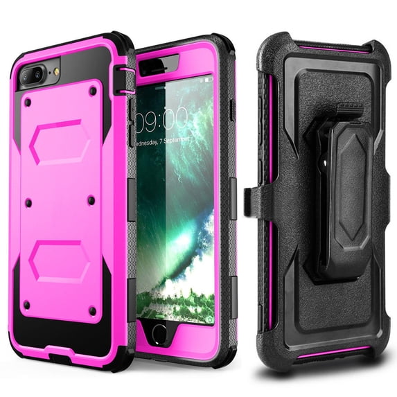 SOATUTO For iPhone 8 Plus / iPhone 7 Plus Case Heavy Duty Protective Case with Kickstand, Built in Screen Protector and Belt Swivel Clip for Apple iPhone 8 Plus / iPhone 7 Plus 5.5 inch (Pink)