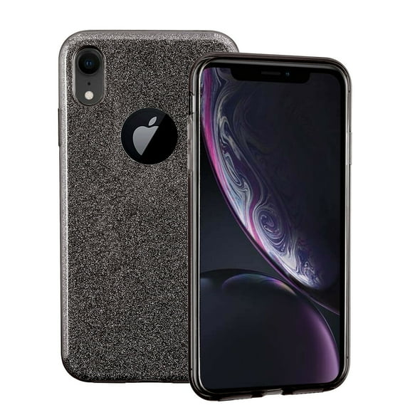 SOATUTO iPhone XR Phone Case, Bling Slim Hybrid Soft TPU and Glitter Layer Case Shockproof Non-Slip Glitter Full Body Protective Anti Scratch Case for iPhone XR 6.1 inch for Women / Girls - Black