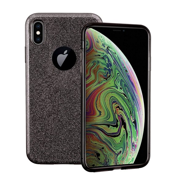 SOATUTO iPhone Xs Case, Bling Slim Hybrid Soft TPU and Glitter Layer Case Shockproof Non-Slip Glitter Full Body Protective Anti Scratch Case for iPhone X iPhone XS 5.8 inch for Women / Girls - Black