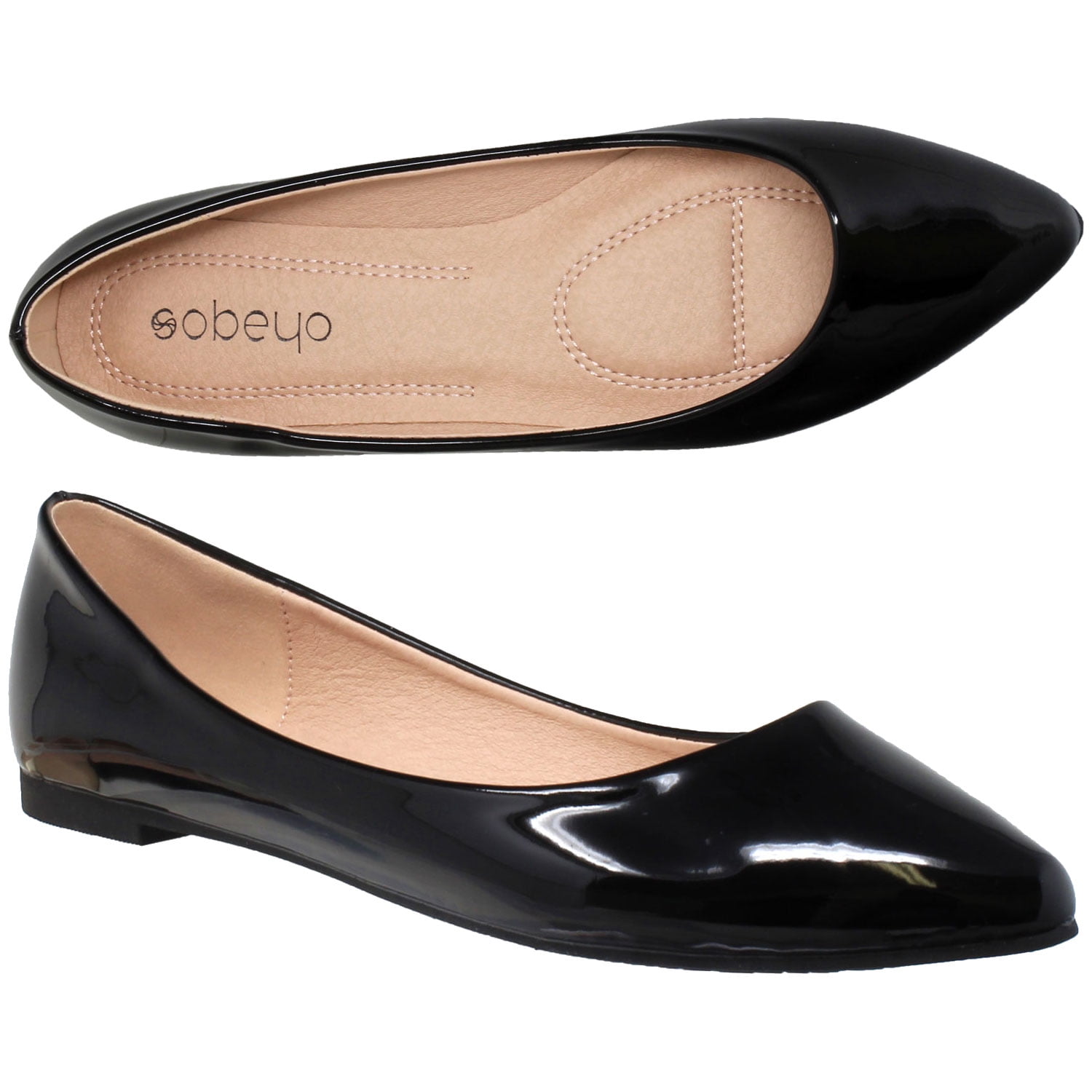 SOBEYO Women's Ballet Flats Patent Leather Pointed Toe Slip On Closed ...