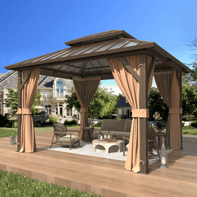 SOBREMESA 10 x 12 FT Hardtop Gazebo,Galvanized Steel Double Roof Gazebo with Aluminum Frame, Curtains & Netting, Permanent Outdoor Gazebo for Patio, Backyard, Deck & Poolside