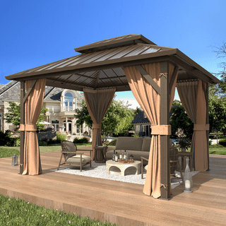 SOBREMESA 10 x 12 FT Hardtop Gazebo,Galvanized Steel Double Roof Gazebo with Aluminum Frame, Curtains & Netting, Permanent Outdoor Gazebo for Patio, Backyard, Deck & Poolside
