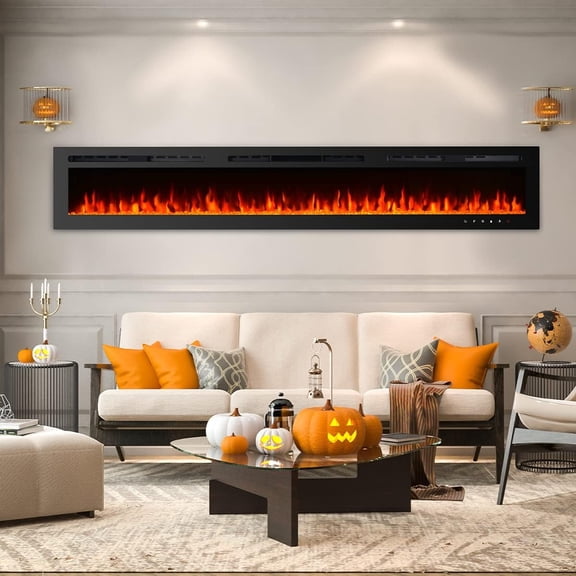 SOBREMESA 100" Electric Fireplace Insert, Recessed & Wall Mounted Linear Fireplace with 9-Color LED Flame, Timer, Remote, Overheat Protection, 750/1500W