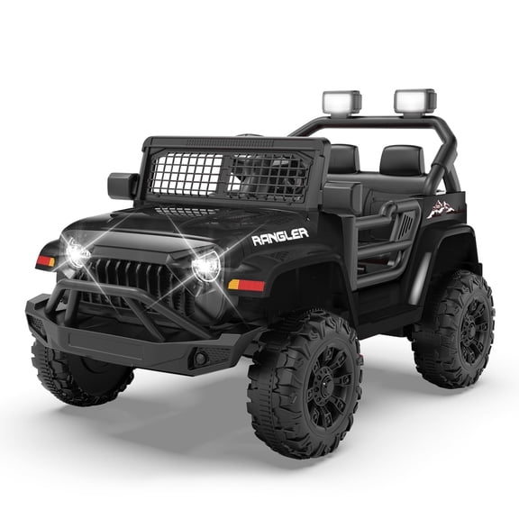 SOBREMESA 12V Kids Ride on Jeep Car with Parent Remote Control, Battery Powered Electric Vehicle, Forward & Reverse, Spring Suspension, Music & Lights, Black