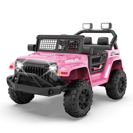 SOBREMESA 12V Kids Ride on Jeep Car with Parent Remote Control, Battery Powered Electric Vehicle, Forward & Reverse, Spring Suspension, Music & Lights, Pink