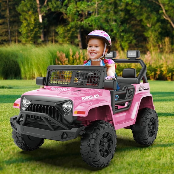 SOBREMESA 12V Kids Ride on Jeep Car with Parent Remote Control, Battery Powered Electric Vehicle, Forward & Reverse, Spring Suspension, Music & Lights, Pink