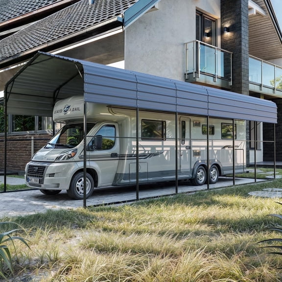 SOBREMESA 14x30x13 FT RV Metal Carport,Heavy Duty RV Car port with Reinforced Metal Frame,Outdoor Car-Shed for RV, 2 Vehicles, Truck, Boat and SUV, Gray