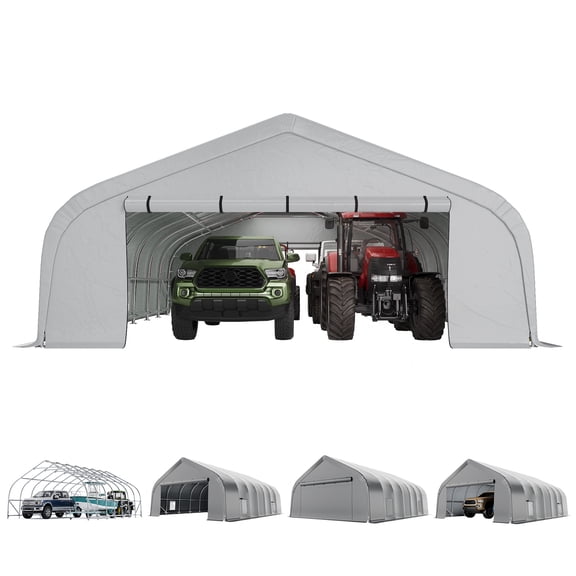 SOBREMESA 20 x 30 FT Heavy Duty Carport with Sidewalls,Portable Garage with with Galvanized Steel Frame and Waterproof 3-Layer PE Cover,Fits 2 Cars, Boat,Farm Equipment, Silver Gray