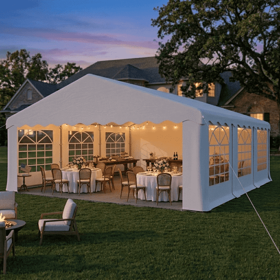 SOBREMESA 20x20 FT Heavy Duty Party Tent, Waterproof Canopy Tent with Removable Sidewalls & Church Windows, Outdoor Tent for Parties, Events, Commercial Use, White