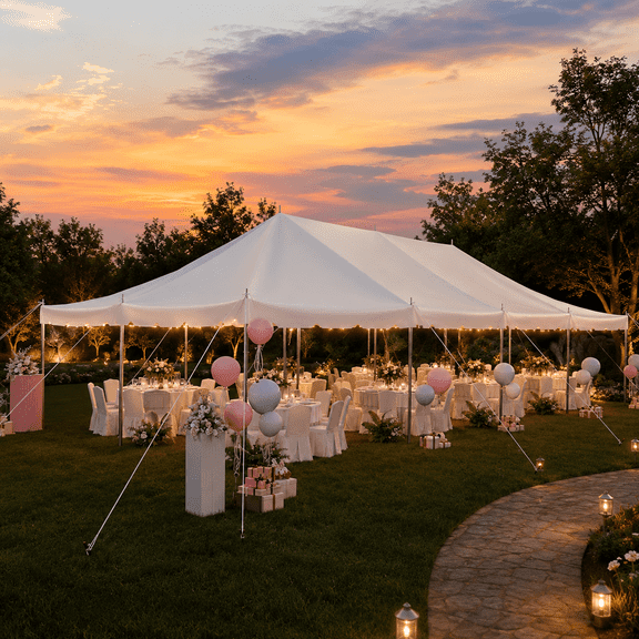 SOBREMESA 20x40ft Party Tent,Heavy Duty Pole Canopy Tent with Carry Bags, PVC Fire Retardant Outdoor Canopies for 160 People, Events, Weddings