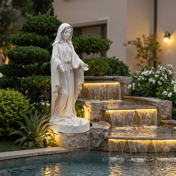 SOBREMESA 25'' Virgin Mary Statue with Bird Feeder Garden Decor Outdoor