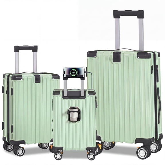 SOBREMESA 3 Piece Hardshell Luggage Set, Lightweight Suitcase with TSA Lock & Double Spinner Wheels, Expandable ABS+PC Travel Luggage for Women and Men, Green