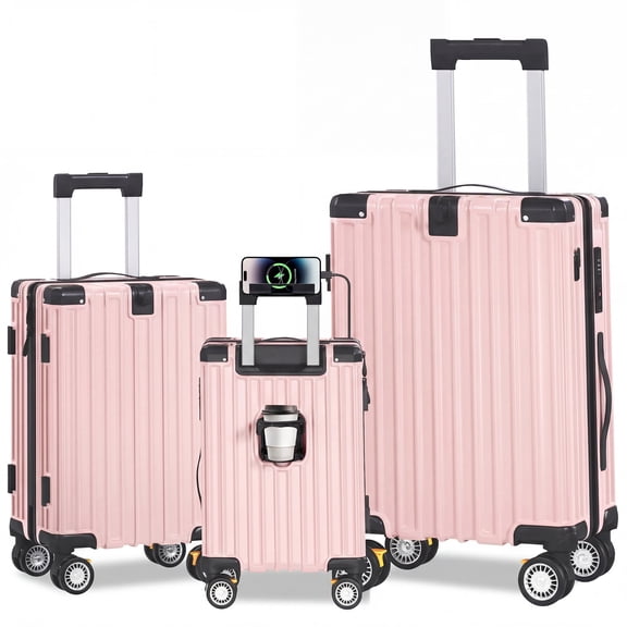 SOBREMESA 3 Piece Hardshell Luggage Set, Lightweight Suitcase with TSA Lock & Double Spinner Wheels, Expandable ABS+PC Travel Luggage for Women and Men, Pink