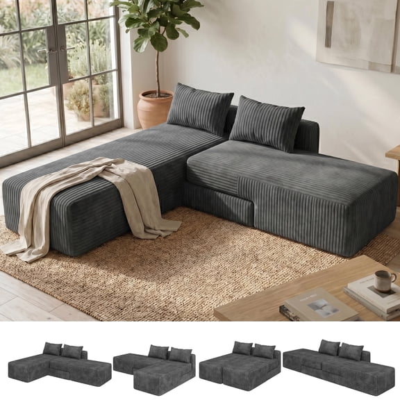 SOBREMESA 4-in-1 Modular Cloud Couch: Adjustable Chaise & Deep Seat Sectional Sofa with 2 Pillows, No Assembly