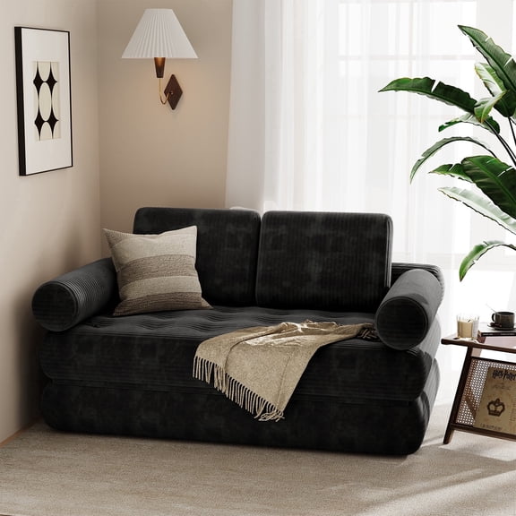 SOBREMESA 59" 5-in-1 Convertible Sleeper Sofa Bed, Boneless Couch in a Box Folding Floor Mattress Loveseat Futon with Removable Armrests for Living Room Small Spaces, Gray Full