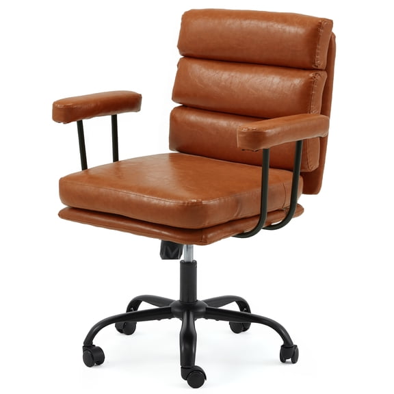SOBREMESA Adjustable Rolling Swivel Computer Chair, Home Office Chair with Double Layer Cushion and Removable Armrests, Comfy Desk Chair with Smooth Wheels for Study Bedroom, Camel