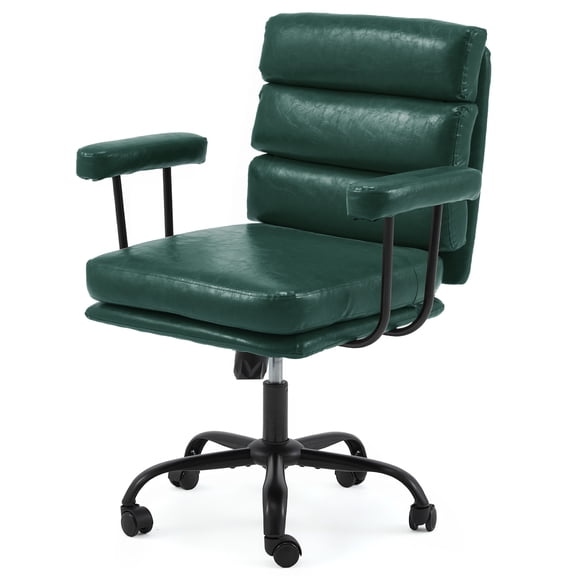SOBREMESA Adjustable Rolling Swivel Computer Chair, Home Office Chair with Double Layer Cushion and Removable Armrests, Comfy Desk Chair with Smooth Wheels for Study Bedroom, Dark Green
