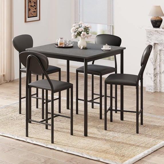 SOBREMESA Compact 4-Piece Dining Set: Modern Table & PU Leather Chairs for Small Spaces