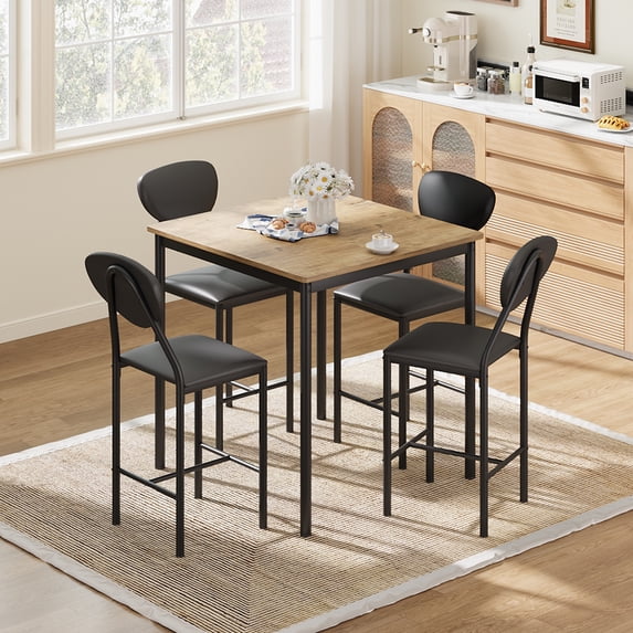 SOBREMESA Compact 4-Piece Dining Set: Modern Table & PU Leather Chairs for Small Spaces