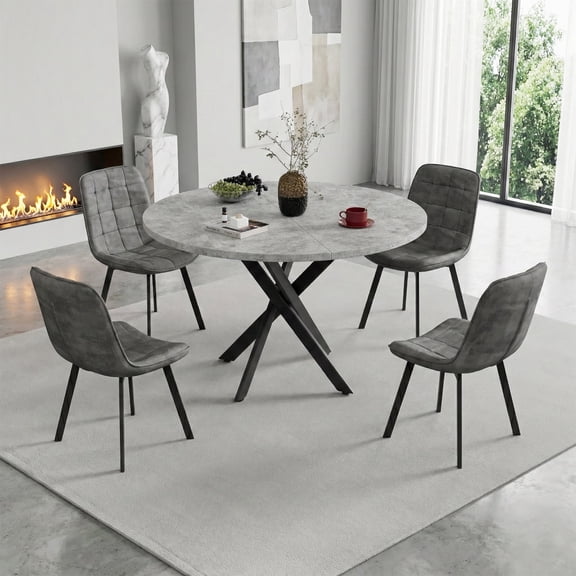 SOBREMESA Round Dining Table Set for 4, Modern Kitchen Table and Chairs with X-Shaped Legs & U-Shaped Thick Cushion, Wooden Dining Set for Dining Room or Kitchen