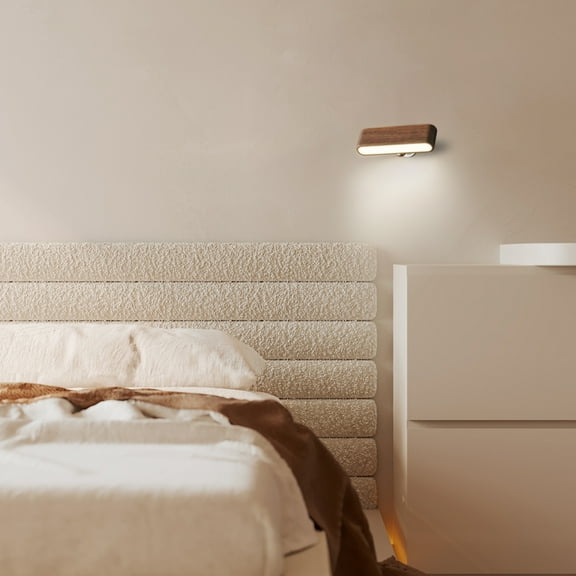 SOBUTY Wood Rechargeable Battery Magnetic 360°Rotatable Black Walnut Wall Sconces