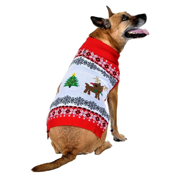 SOCAL LOOK Dog Christmas Sweater Acrylic Ugly Xmas Jumper with Leash Hole, Turtleneck Pet Outfit L