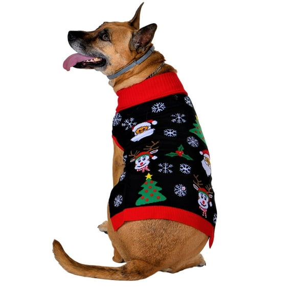 SOCAL LOOK Dog Christmas Sweater Acrylic Ugly Xmas Jumper with Leash Hole, Turtleneck Pet Outfit M