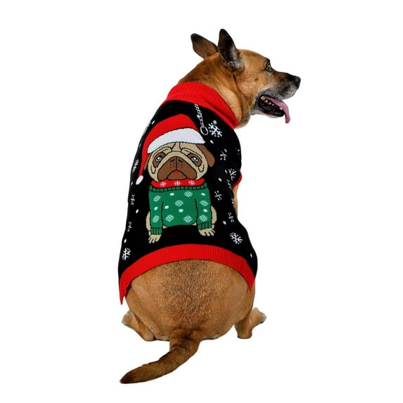 SOCAL LOOK Dog Christmas Sweater Acrylic Ugly Xmas Jumper with Leash Hole, Turtleneck Pet Outfit XL