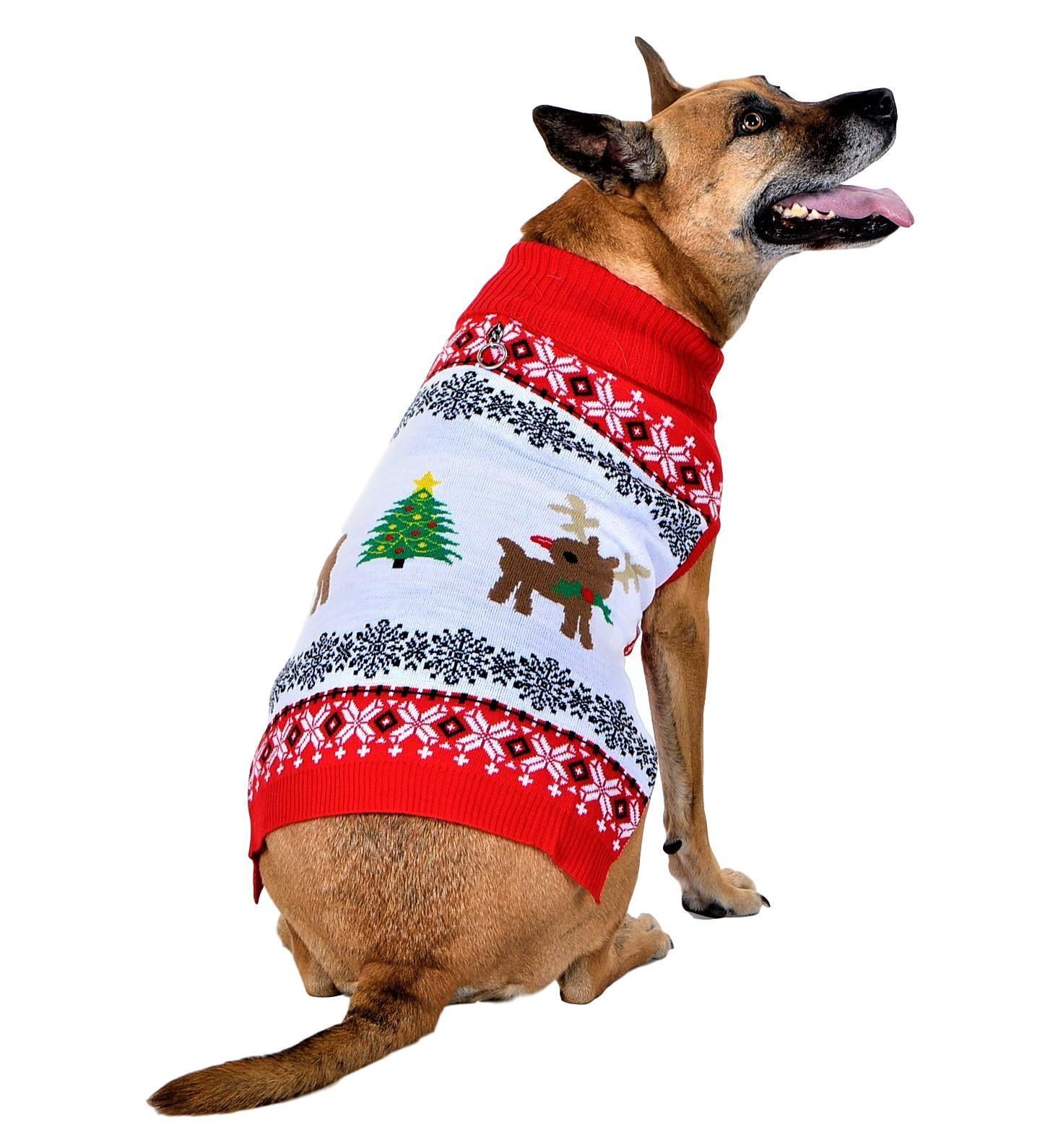 Walmart Black Friday Deals 2025 SOCAL LOOK Dog Christmas Sweater Acrylic Ugly Xmas Jumper with Leash Hole, Turtleneck Pet Outfit XXS