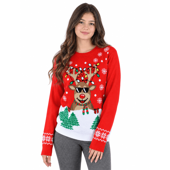 Socal Look Youth Festive Ugly Christmas Sweater, Cute Tacky Holiday Teens Pullover, Funny Xmas Sweater for Big Boys & Girls 15/16 Years