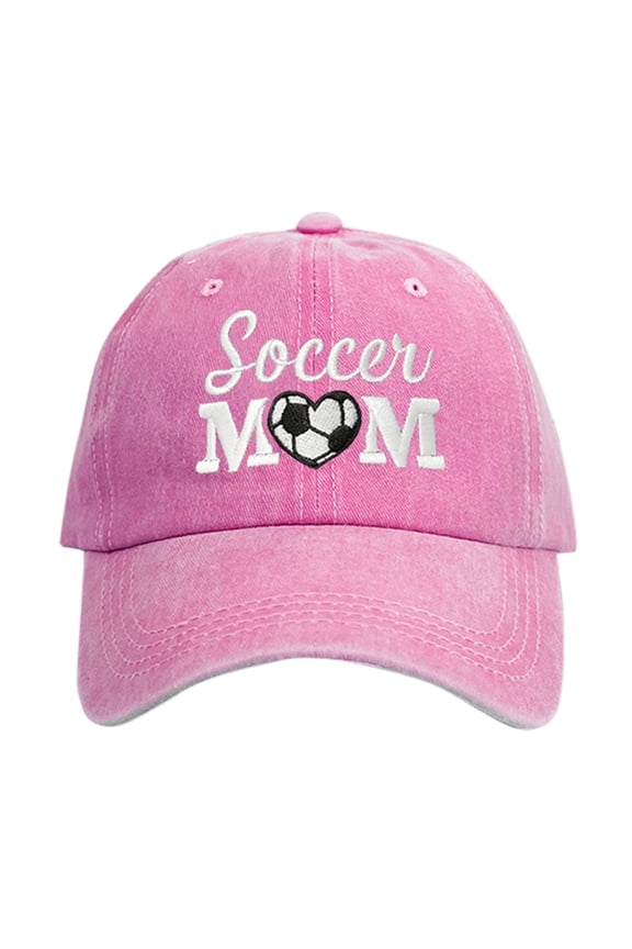 SOCCER MOM Heart Embroidered Washed Baseball Cap Outdoor Breathable Visor Sports Fan Gift for Unisex