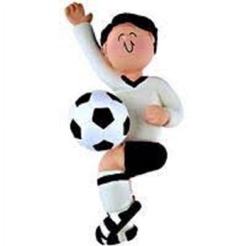 SOCCER PLAYER WHITE UNIFORM MALE BRUNETTE ORNAMENT