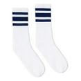 thumbnail image 1 of SOCCO Mens USA Made Striped Crew Socks SC100, S/M, White/Navy, 1 of 3