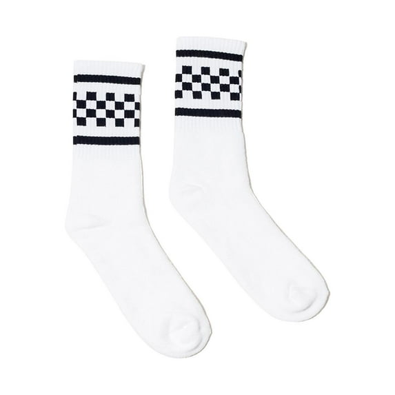 SOCCO USA-Made Checkered Crew Socks in White/ Black S/M | SC300