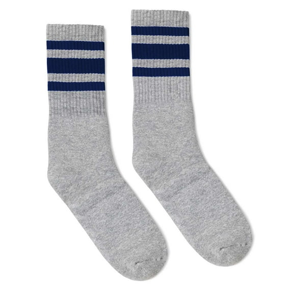 SOCCO USA-Made Striped Crew Socks SC100 Grey/ Navy S/M