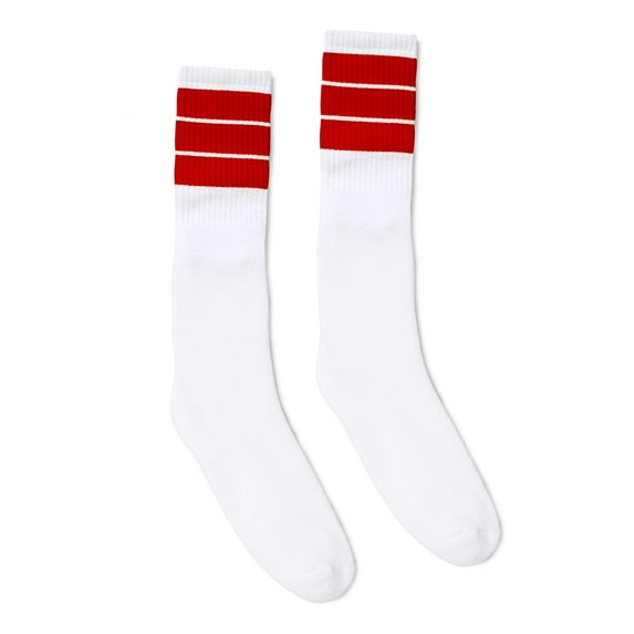SOCCO USA-Made Striped Crew Socks, White/ Red Thick Stripe - L/XL