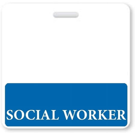 SOCIAL WORKER Badge Buddy - Horizontal - Heavy Duty Spill Proof & Tear Resistant Cards - Double Sided- Quick Role Identifier ID Buddies for Social Workers, MSW, BSW - USA Printed (1 Single, Blue)