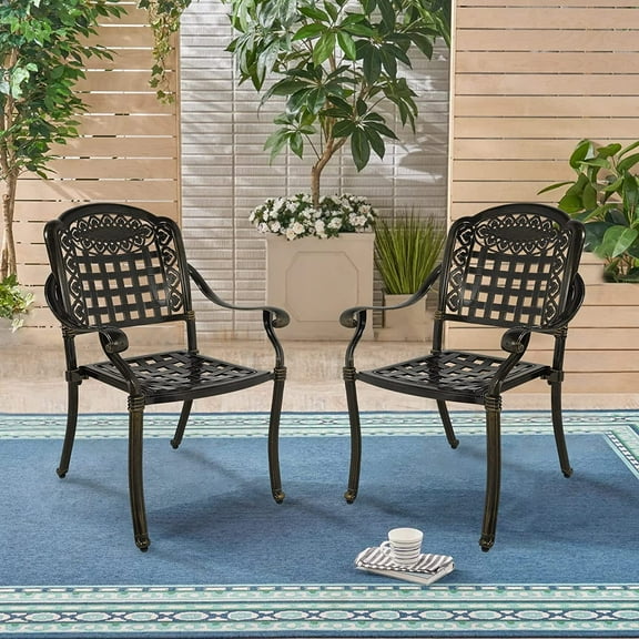 SOCIALCOMFY 2 Piece Outdoor Bistro Dining Chairs, Cast Aluminum Dining Chair Set, Patio Bistro Chairs for Balcony, Backyard, Garden, Antique Bronze
