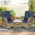 thumbnail image 1 of SOCIALCOMFY 3-Piece Patio Wicker Conversation Bistro Set, Rattan Gliding Rocking Swivel Chairs with Cushion and Glass Top Side Table Outdoor Furniture Sets for Garden Backyard, Navy Blue, 1 of 7
