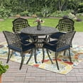 thumbnail image 1 of SOCIALCOMFY 5-Piece Outdoor Patio Dining Set, All-Weather Cast Aluminum Furniture Conversation Set, Include 4 Cushioned Chairs and a 35.4” Round Table with Umbrella Hole for Balcony, Lawn, Navy Blue, 1 of 7