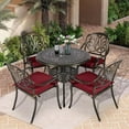 thumbnail image 1 of SOCIALCOMFY 5-Piece Outdoor Patio Dining Set, All-Weather Cast Aluminum Patio Table Set, Include 4 Cushioned Chairs and a 35.4 inch Round Table w/Umbrella Hole for Balcony Garden Backyard, Red, 1 of 7
