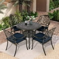 thumbnail image 1 of SOCIALCOMFY 5-Piece Outdoor Patio Dining Set, All-Weather Cast Aluminum Patio Table Set, Include 4 Cushioned Chairs and a 35.4 inch Round Table w/Umbrella Hole for Balcony Garden Backyard, Navy Blue, 1 of 7