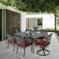 thumbnail image 1 of SOCIALCOMFY 7-Piece Outdoor Patio Dining Set, All-Weather Cast Aluminum Furniture Conversation Set, Include 4 Stationary Chairs, 2 Swivel Dining Chairs & a Rectangle Table w/Umbrella Hole, Red, 1 of 7
