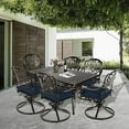 thumbnail image 1 of SOCIALCOMFY 7-Piece Patio Cast Aluminum Dining Set, All-Weather Outdoor Dining Furniture Set, Include 6 Swivel Chairs and a Rectangle Table with Umbrella Hole for Balcony Lawn Garden, Navy Blue, 1 of 7