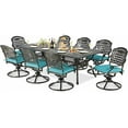 thumbnail image 1 of SOCIALCOMFY 9-Piece Patio Cast Aluminum Dining Set, Outdoor Table and Chairs Set for 8, Includes 94.5" Rectangular Dining Table and 8 Swivel Rocker Chairs W/Umbrella Hole for Lawn Garden, Ocean Blue, 1 of 7