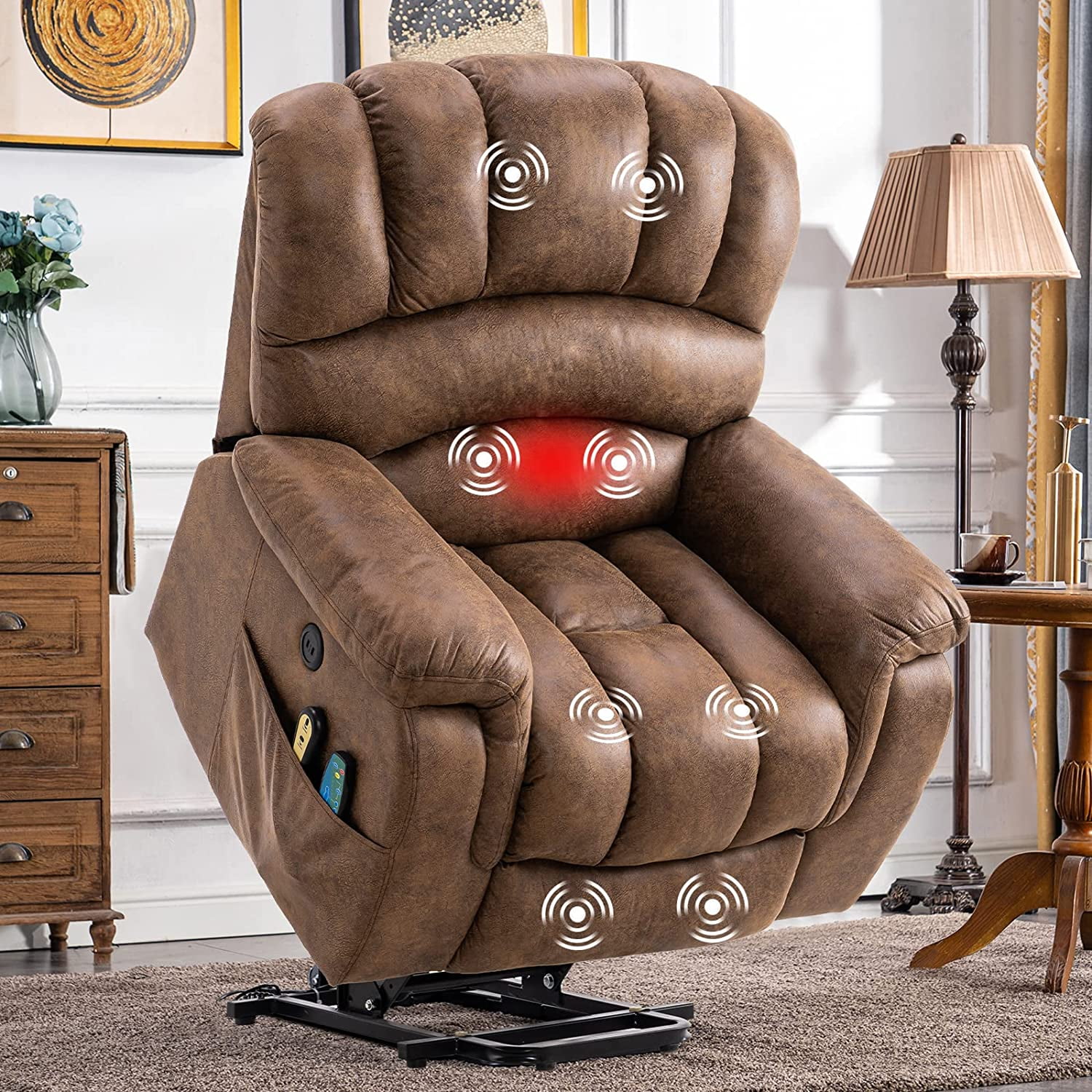 Large Power Electric Lift Recliner Chair for Elderly Big People, Heated Massage